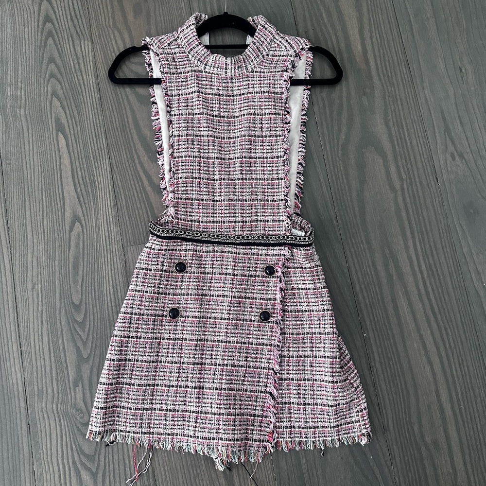 Sleeveless Tweed Mini Romper/Skort in Pink and White
